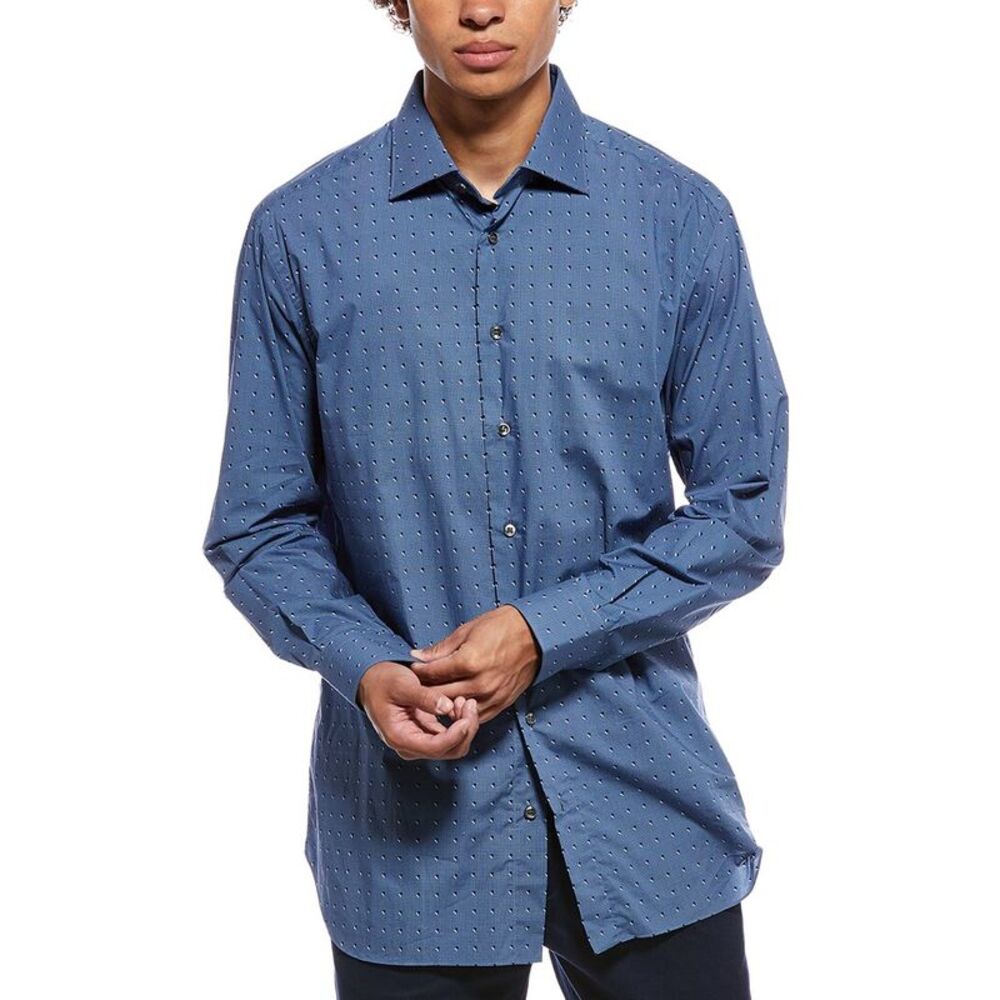 Brioni Mens  Formal Dress Shirt, Navy